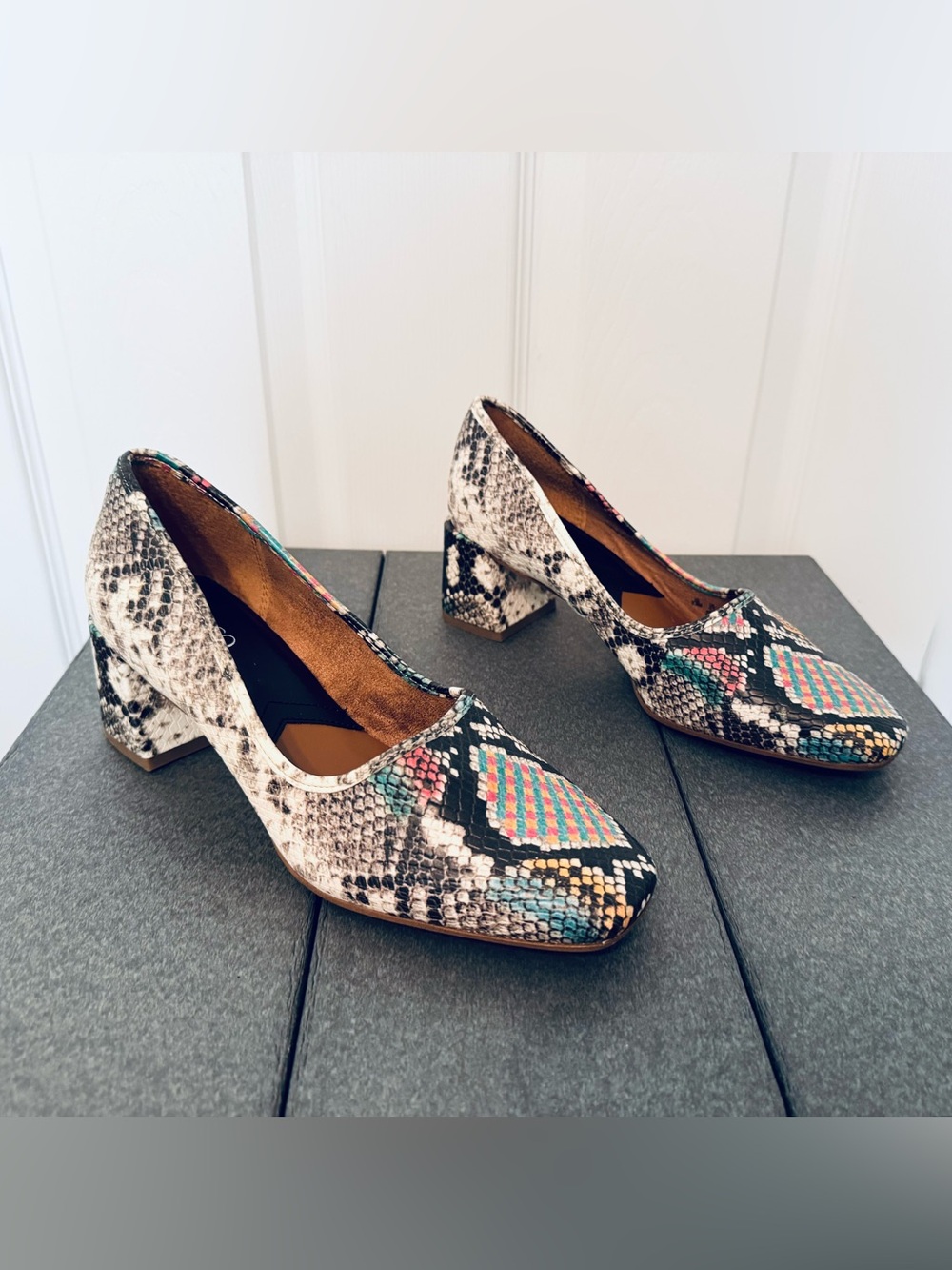 Franco Sarto Women’s Snakeskin Print Chunky Heel Pumps Size 7.5M
